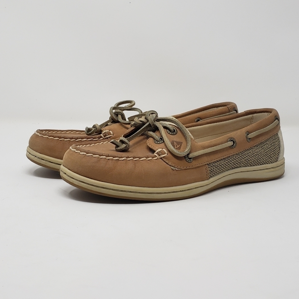 Sperry Topsiders Firefish Linen Oat Leather/Fabric Upper Boat Shoes Women's Sz 6